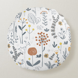 Minimalist Outline Floral Modern Round Pillow