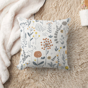 Minimalist Outline Floral Modern Throw Pillow