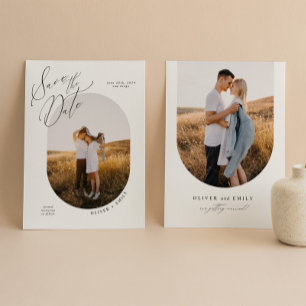 Minimalist Oval Wedding Photo Save the Date Invitation