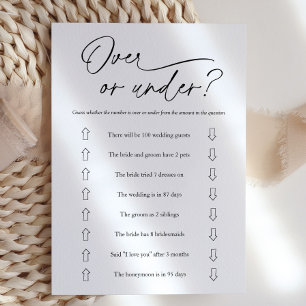 Minimalist Over or Under Bridal Shower Game Card
