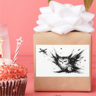 Minimalist Owl Ink Brushstroke Illustration on Sticker