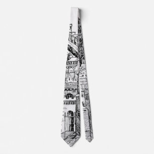 Minimalist Padua Medieval Skyline Line Art Tie