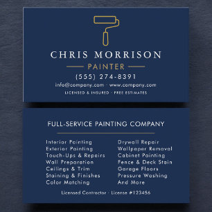 Minimalist Painter Navy Blue Gold Modern Business Card