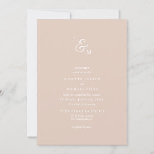 Minimalist Pale Neutral Monogram Wedding Invitatio Invitation