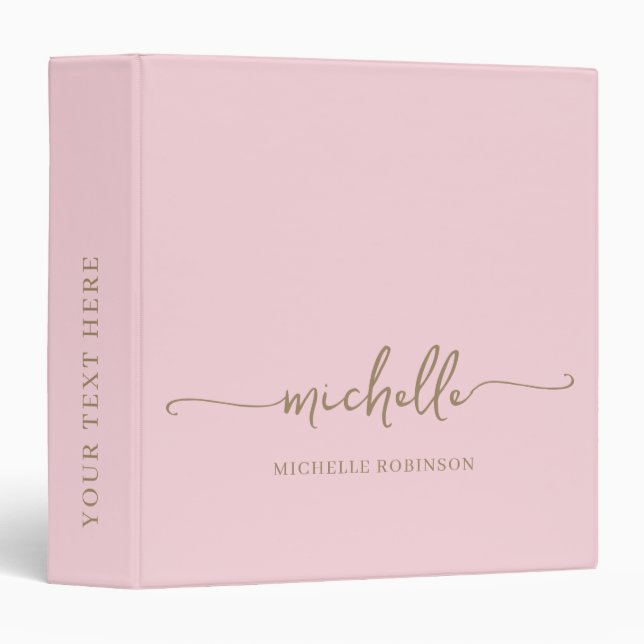 Minimalist Pale Pink Monogram Name Gold Script  Binder (Front/Spine)