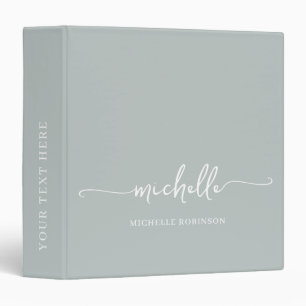Minimalist Pale Sage Green Monogram Name Script Binder