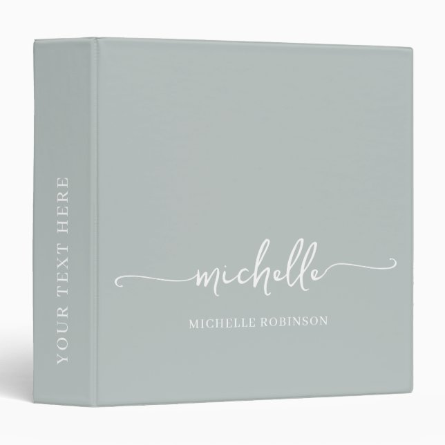Minimalist Pale Sage Green Monogram Name Script  Binder (Front/Spine)