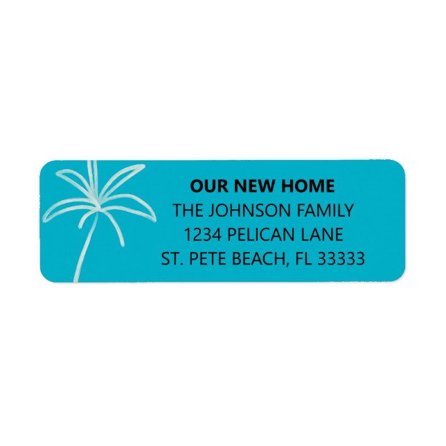 Minimalist Palm Tree Aqua Moving Return Address (Front)