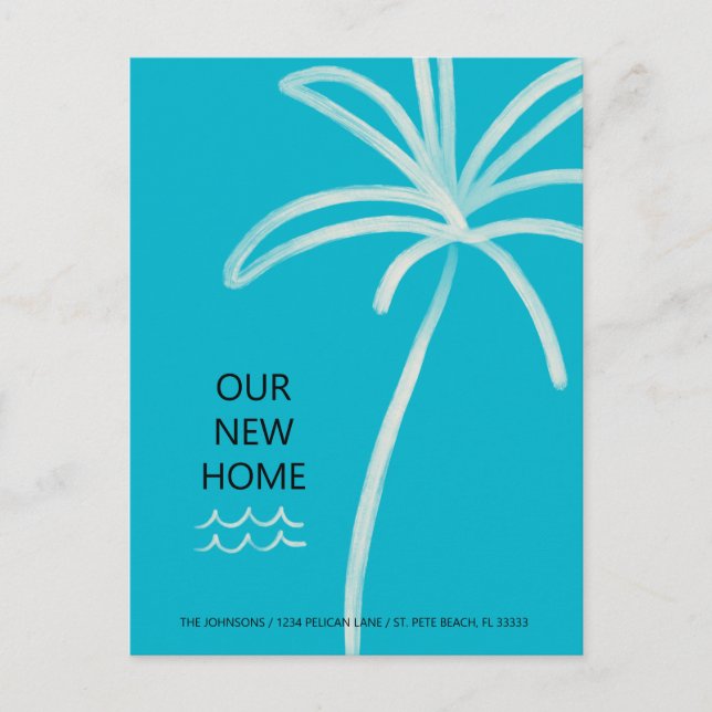 Minimalist Palm Tree Aqua New Address Announcement Postcard (Front)