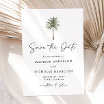 Minimalist Palm Tree Wedding Save The Date<br><div class="desc">Tropical wedding save the date cards featuring a single palm tree illustration at the top of the design. Personalize the palm tree save the date with your names and wedding details in black lettering with a modern hand-lettered script accenting the design. The simple tropical save the date card reverses to...</div>