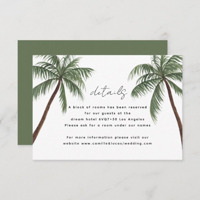 Minimalist Palm Trees Wedding Details RSVP Card (Front/Back)
