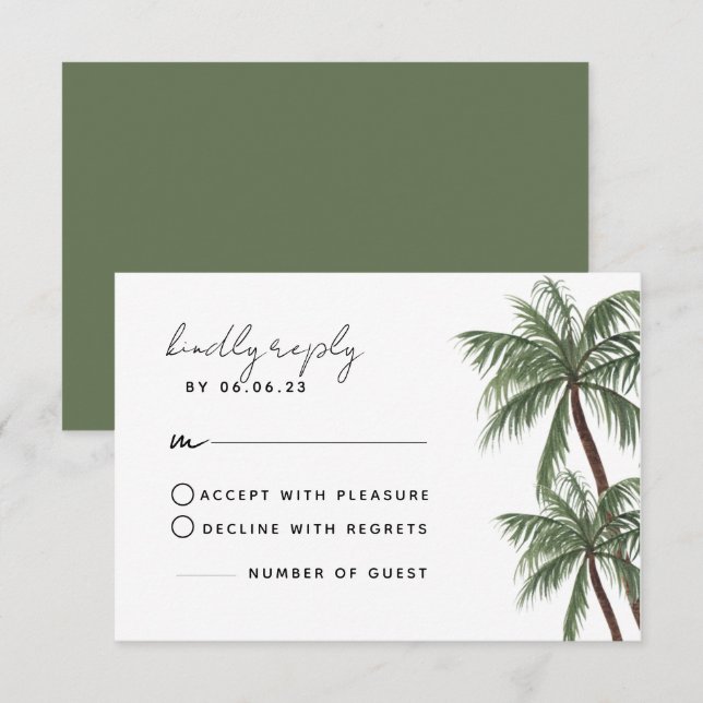 Minimalist Palm Trees Wedding RSVP Card (Front/Back)