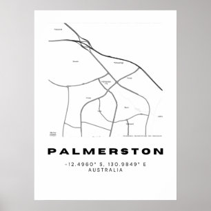 Minimalist Palmerston Map with Coordinates Poster