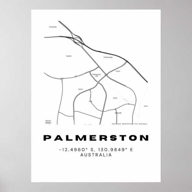 Minimalist Palmerston Map with Coordinates Poster (Front)