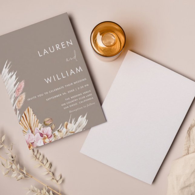 Minimalist Pampas Grass Boho Wedding Invitation (Creator Uploaded)