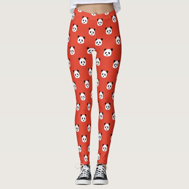 Minimalist Panda Pattern - Chili Red Leggings (Front)