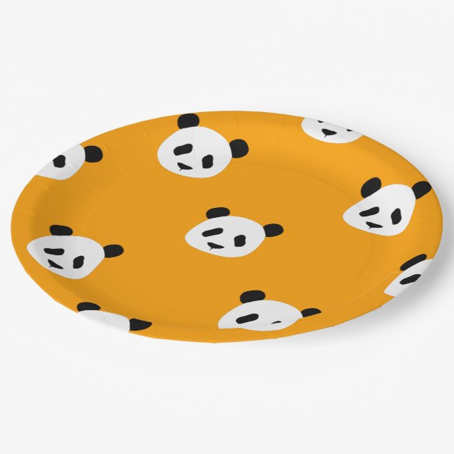 Minimalist Panda Pattern - Orange Paper Plate (Angled)