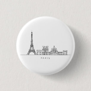 Minimalist Paris Skyline Line Art 1 Inch Round Button