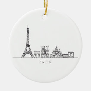 Minimalist Paris Skyline Line Art Ceramic Ornament