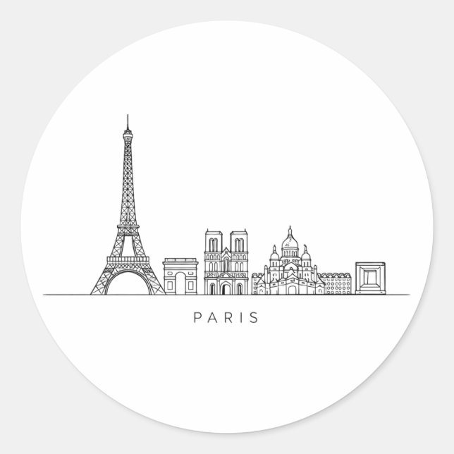 Minimalist Paris Skyline Line Art Classic Round Sticker (Front)