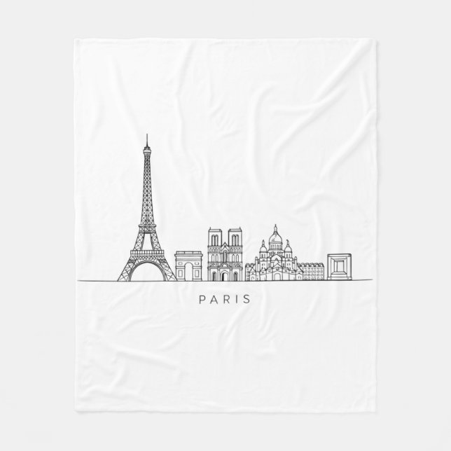 Minimalist Paris Skyline Line Art Fleece Blanket (Front)