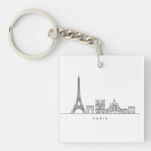 Minimalist Paris Skyline Line Art Keychain