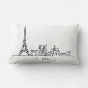 Minimalist Paris Skyline Line Art Lumbar Pillow
