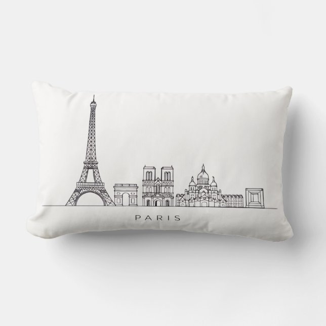 Minimalist Paris Skyline Line Art Lumbar Pillow (Front)