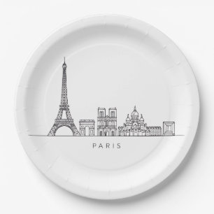 Minimalist Paris Skyline Line Art Paper Plate