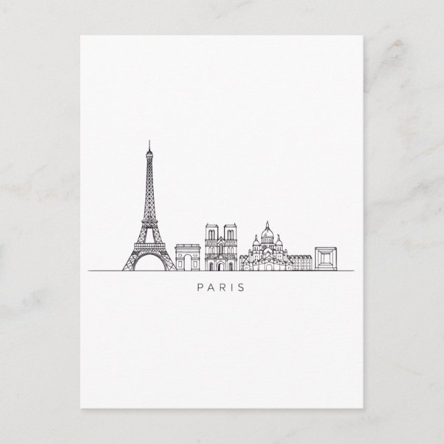 Minimalist Paris Skyline Line Art Postcard (Front)