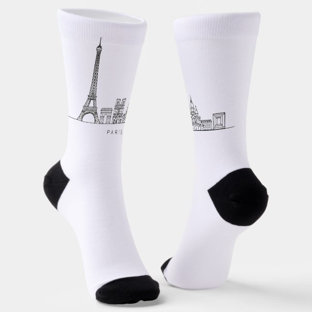 Minimalist Paris Skyline Line Art Socks (Angled)