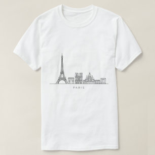 Minimalist Paris Skyline Line Art T-Shirt