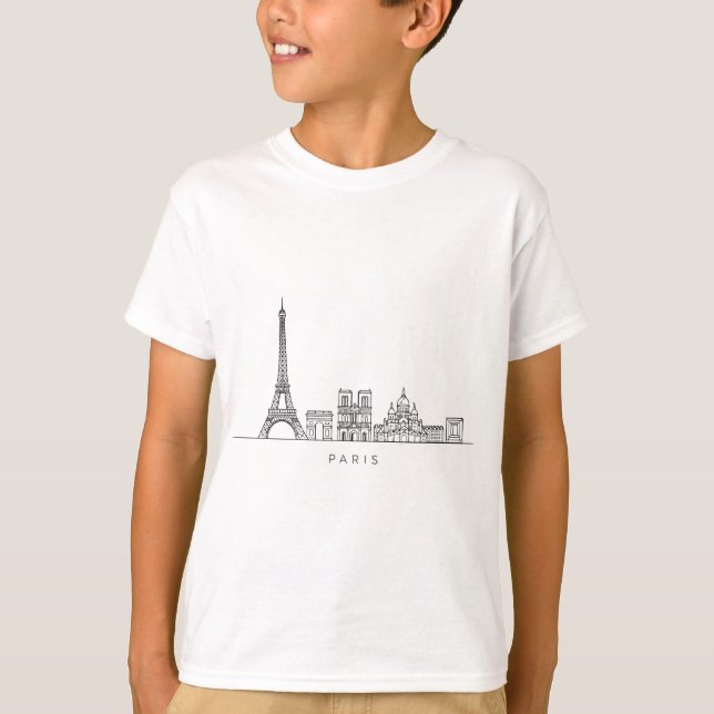 Minimalist Paris Skyline Line Art T-Shirt (Front)