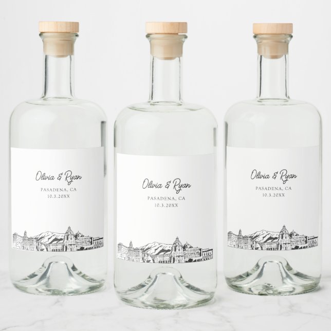 Minimalist Pasadena Wedding Custom Liquor Bottle Label (Bottles)