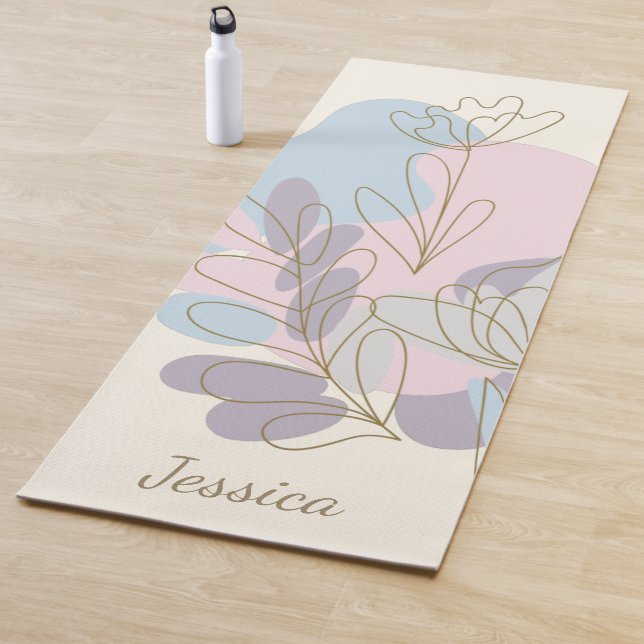 Minimalist Pastel Abstract Floral Art Personalized Yoga Mat (In Situ)