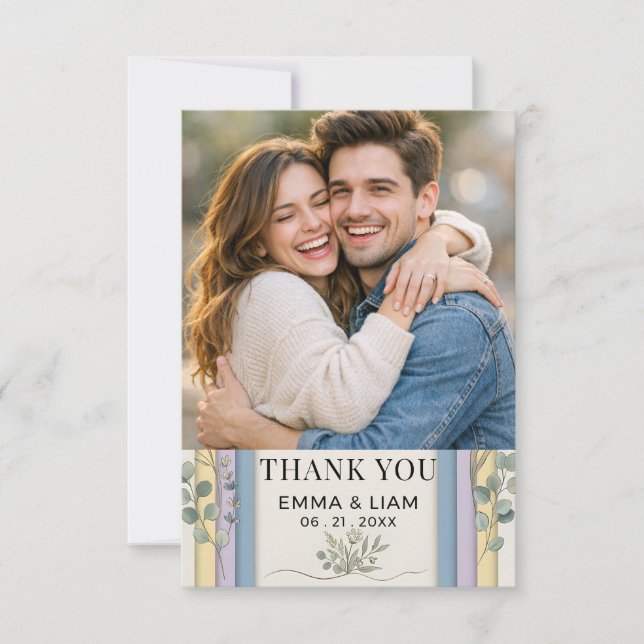 Minimalist Pastel Arch Botanical Wedding Thank You Card (Front)