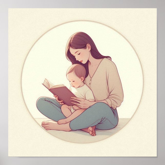 Minimalist Pastel Art of Mom with Baby Poster (Front)