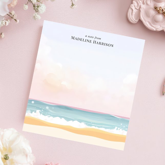 Minimalist Pastel Beach Ocean Personalized Name Notepad (Creator Uploaded)