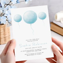 Minimalist Pastel Blue Balloons Baby Boy Shower