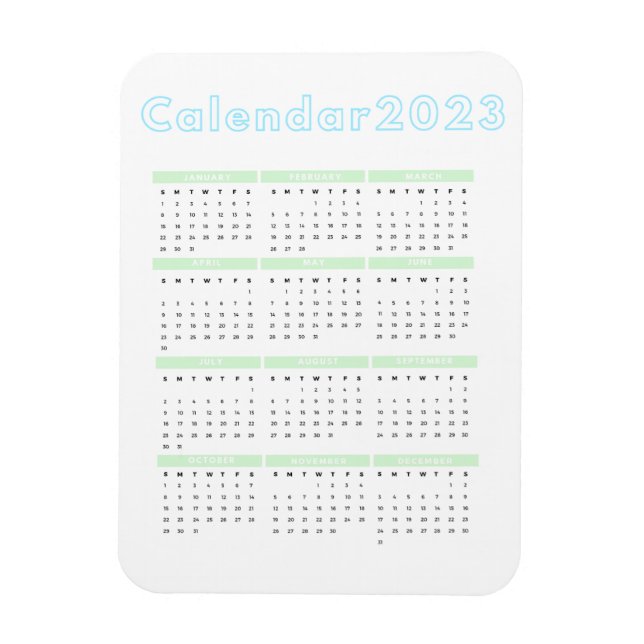 Minimalist Pastel Blue Green 2023 Magnet Calendar (Vertical)