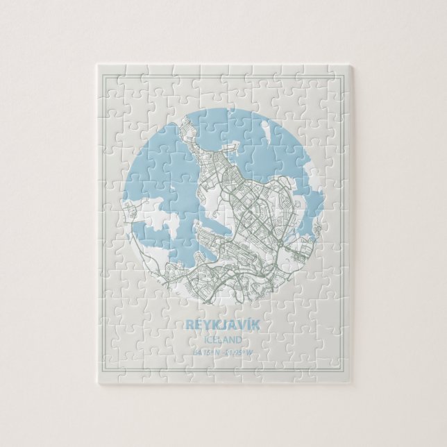 Minimalist Pastel Blue Map Art Reykjavik Iceland Jigsaw Puzzle (Vertical)