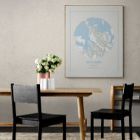 Minimalist Pastel Blue Map Art Reykjavik Iceland