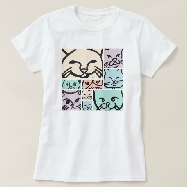 Minimalist Pastel Cat Faces T-Shirt (Design Front)