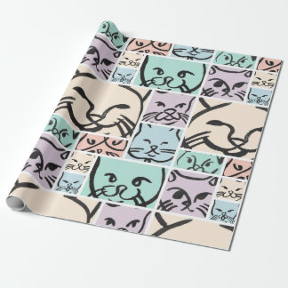 Minimalist Pastel Cat Faces Wrapping Paper