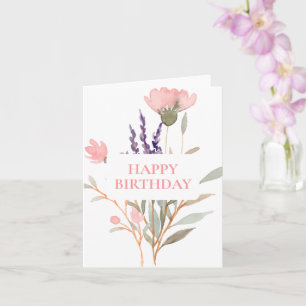 Minimalist Pastel Floral Watercolor birthday Card