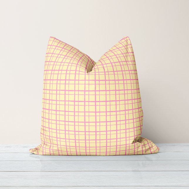 Minimalist Pastel HandDrawn Grid Check Yellow Throw Pillow (Creator Uploaded)