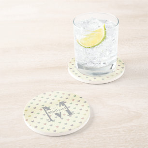 Minimalist Pastel Heart Pattern Custom Monogram  Coaster