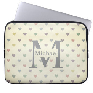 Minimalist Pastel Heart Pattern Custom Monogram  Laptop Sleeve