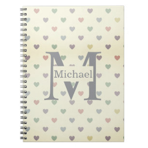 Minimalist Pastel Heart Pattern Custom Monogram Notebook