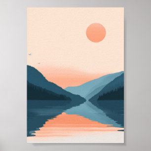 Minimalist Pastel Lake and Mountain Poster